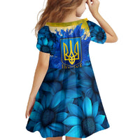Trident Emblem Ukraine Family Matching Off Shoulder Maxi Dress and Hawaiian Shirt with Blue Sunflowers and Flag Colors Design
