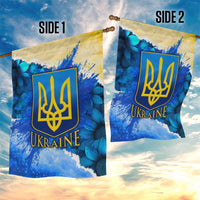 Trident Emblem Ukraine Garden Flag with Blue Sunflowers and Flag Colors Design