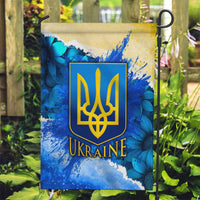 Trident Emblem Ukraine Garden Flag with Blue Sunflowers and Flag Colors Design