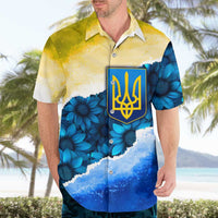 Trident Emblem Ukraine Hawaiian Shirt with Blue Sunflowers and Flag Colors Design