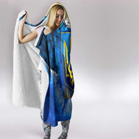Trident Emblem Ukraine Hooded Blanket with Blue Sunflowers and Flag Colors Design