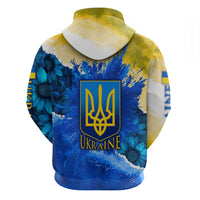 Trident Emblem Ukraine Hoodie with Blue Sunflowers and Flag Colors Design