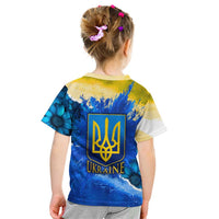 Trident Emblem Ukraine Kid T Shirt with Blue Sunflowers and Flag Colors Design