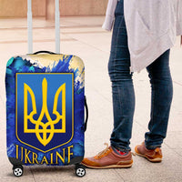 Trident Emblem Ukraine Luggage Cover with Blue Sunflowers and Flag Colors Design
