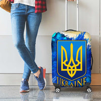 Trident Emblem Ukraine Luggage Cover with Blue Sunflowers and Flag Colors Design