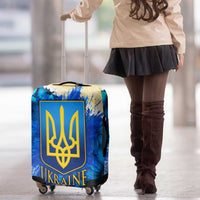 Trident Emblem Ukraine Luggage Cover with Blue Sunflowers and Flag Colors Design