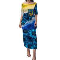 Trident Emblem Ukraine Puletasi with Blue Sunflowers and Flag Colors Design