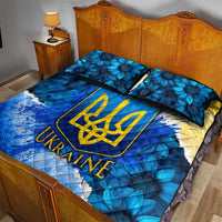 Trident Emblem Ukraine Quilt Bed Set with Blue Sunflowers and Flag Colors Design