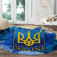 Trident Emblem Ukraine Round Carpet with Blue Sunflowers and Flag Colors Design