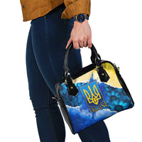 Trident Emblem Ukraine Shoulder Handbag with Blue Sunflowers and Flag Colors Design