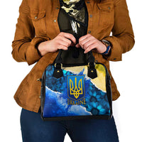 Trident Emblem Ukraine Shoulder Handbag with Blue Sunflowers and Flag Colors Design