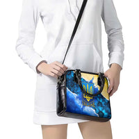 Trident Emblem Ukraine Shoulder Handbag with Blue Sunflowers and Flag Colors Design