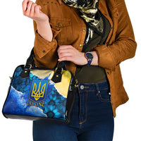 Trident Emblem Ukraine Shoulder Handbag with Blue Sunflowers and Flag Colors Design