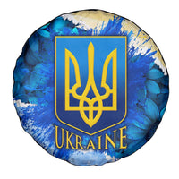 Trident Emblem Ukraine Spare Tire Cover with Blue Sunflowers and Flag Colors Design