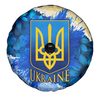 Trident Emblem Ukraine Spare Tire Cover with Blue Sunflowers and Flag Colors Design