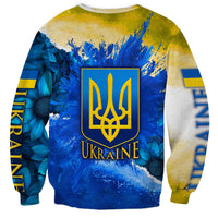 Trident Emblem Ukraine Sweatshirt with Blue Sunflowers and Flag Colors Design