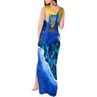 Trident Emblem Ukraine Tank Maxi Dress with Blue Sunflowers and Flag Colors Design