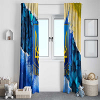 Trident Emblem Ukraine Window Curtain with Blue Sunflowers and Flag Colors Design