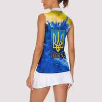 Trident Emblem Ukraine Women Sleeveless Polo Shirt with Blue Sunflowers and Flag Colors Design