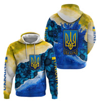 Trident Emblem Ukraine Zip Hoodie with Blue Sunflowers and Flag Colors Design