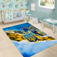 Ukraine Archangel Michael Area Rug with Trident Emblem and Sunflowers Design