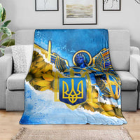 Ukraine Archangel Michael Blanket with Trident Emblem and Sunflowers Design