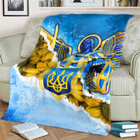 Ukraine Archangel Michael Blanket with Trident Emblem and Sunflowers Design