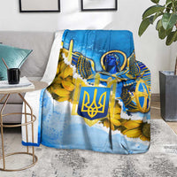 Ukraine Archangel Michael Blanket with Trident Emblem and Sunflowers Design