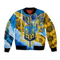 Ukraine Archangel Michael Bomber Jacket with Trident Emblem and Sunflowers Design