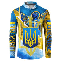 Ukraine Archangel Michael Button Sweatshirt with Trident Emblem and Sunflowers Design