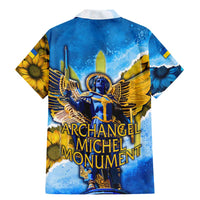 Ukraine Archangel Michael Family Matching Mermaid Dress and Hawaiian Shirt with Trident Emblem and Sunflowers Design