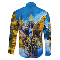 Ukraine Archangel Michael Family Matching Off The Shoulder Long Sleeve Dress and Hawaiian Shirt with Trident Emblem and Sunflowers Design
