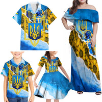 Ukraine Archangel Michael Family Matching Off Shoulder Maxi Dress and Hawaiian Shirt with Trident Emblem and Sunflowers Design