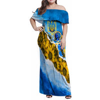 Ukraine Archangel Michael Family Matching Off Shoulder Maxi Dress and Hawaiian Shirt with Trident Emblem and Sunflowers Design