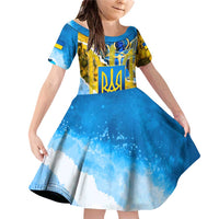 Ukraine Archangel Michael Family Matching Off Shoulder Short Dress and Hawaiian Shirt with Trident Emblem and Sunflowers Design
