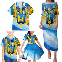 Ukraine Archangel Michael Family Matching Puletasi and Hawaiian Shirt with Trident Emblem and Sunflowers Design