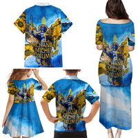 Ukraine Archangel Michael Family Matching Puletasi and Hawaiian Shirt with Trident Emblem and Sunflowers Design