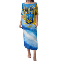 Ukraine Archangel Michael Family Matching Puletasi and Hawaiian Shirt with Trident Emblem and Sunflowers Design