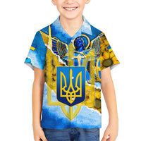 Ukraine Archangel Michael Family Matching Summer Maxi Dress and Hawaiian Shirt with Trident Emblem and Sunflowers Design