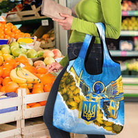 Ukraine Archangel Michael Grocery Bag with Trident Emblem and Sunflowers Design