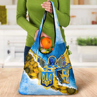 Ukraine Archangel Michael Grocery Bag with Trident Emblem and Sunflowers Design