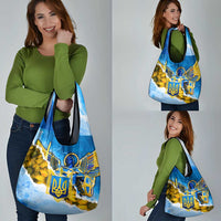 Ukraine Archangel Michael Grocery Bag with Trident Emblem and Sunflowers Design