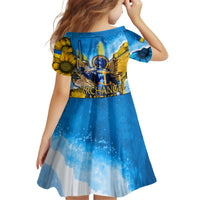 Ukraine Archangel Michael Kid Short Sleeve Dress with Trident Emblem and Sunflowers Design
