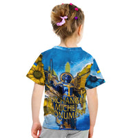 Ukraine Archangel Michael Kid T Shirt with Trident Emblem and Sunflowers Design
