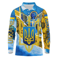 Ukraine Archangel Michael Long Sleeve Polo Shirt with Trident Emblem and Sunflowers Design