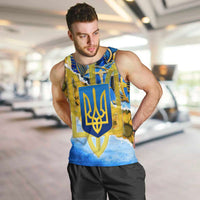 Ukraine Archangel Michael Men Tank Top with Trident Emblem and Sunflowers Design