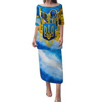 Ukraine Archangel Michael Puletasi with Trident Emblem and Sunflowers Design