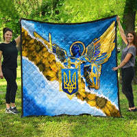 Ukraine Archangel Michael Quilt with Trident Emblem and Sunflowers Design