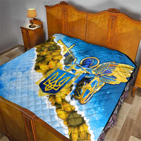 Ukraine Archangel Michael Quilt with Trident Emblem and Sunflowers Design