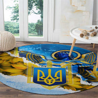 Ukraine Archangel Michael Round Carpet with Trident Emblem and Sunflowers Design
